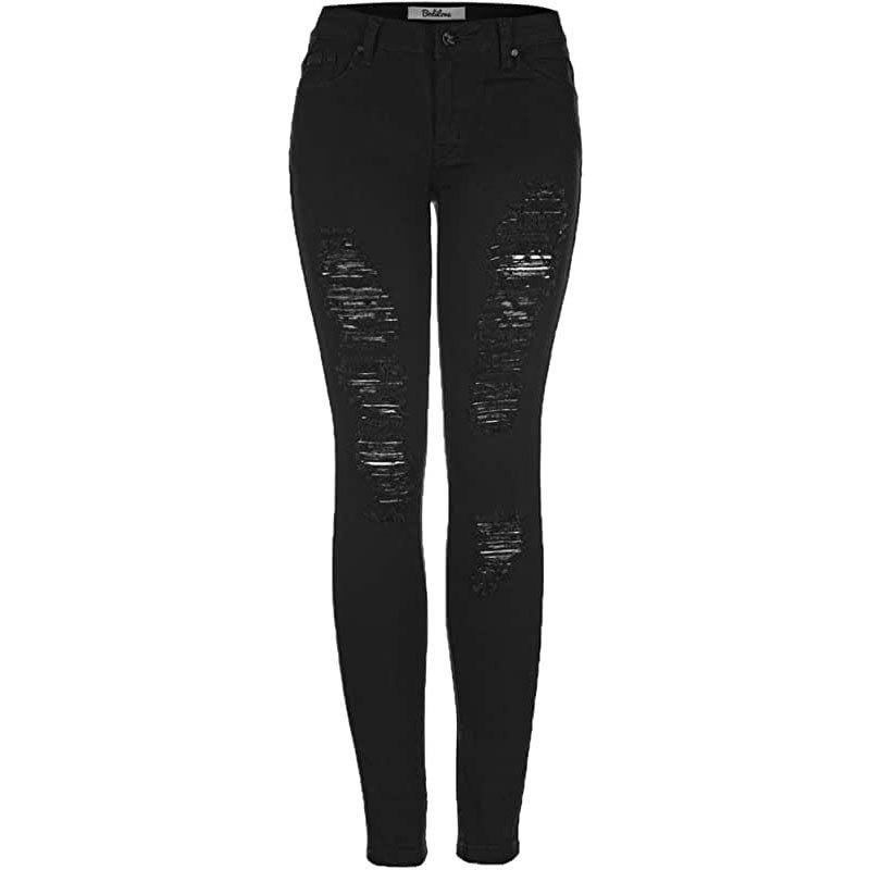 BodiLove Women Stretchy 5 Pocket Skinny Distressed Denim Jeans