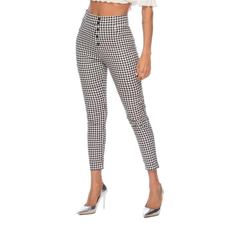 hirigin Women Vintage Plaid High Waist Pencil Pant Spring Black and White Plaid Slim Legging Streetwear Pantalones Mujer