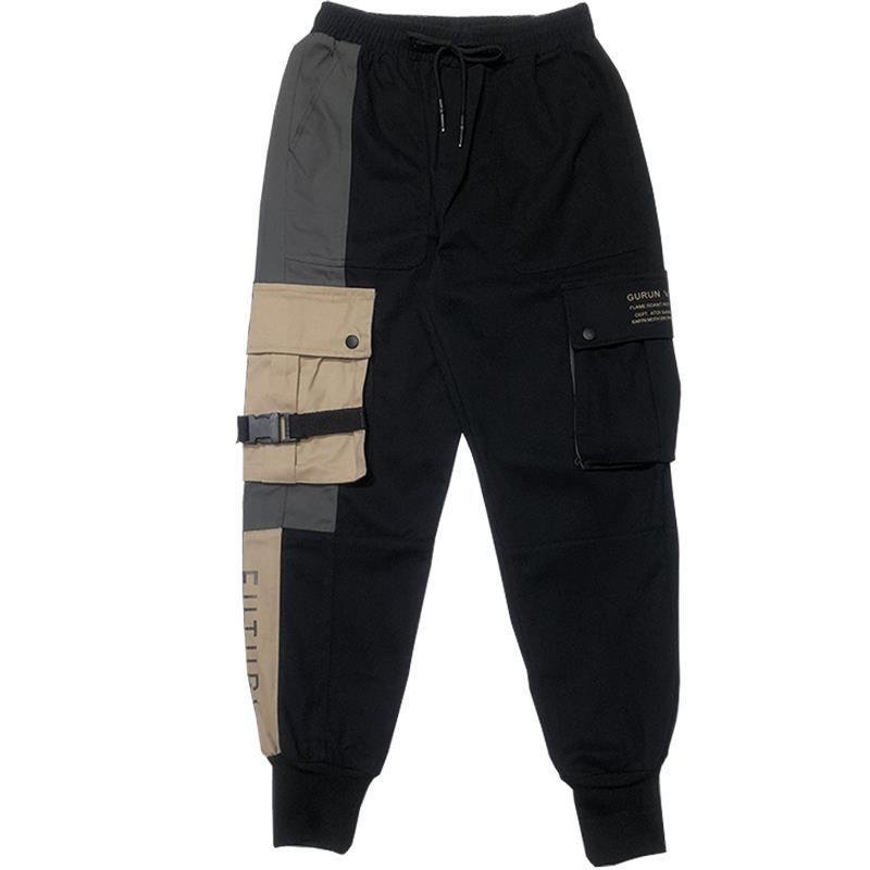 Autumn Men Cargo Pants Loose Straight Cropped Trousers Student Beamed Casual All Match Pockets
