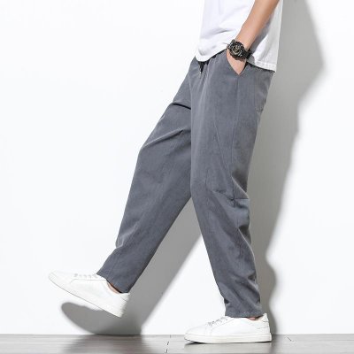 Dropshipping Male Sweatpants Joggers Autumn Korean Mens Cotton Linen Loose Sweatpants Men Solid Harajuku Streetwear Harem Pants