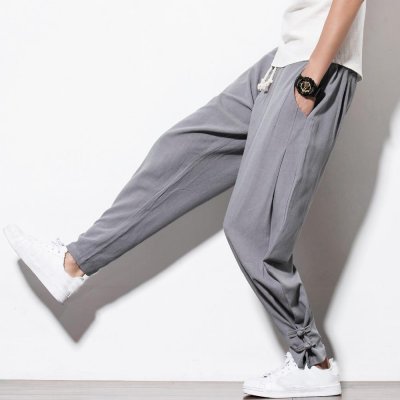 Autumn Harem Pants Men 100% Pure Linen pants Drawstring Flax hemp Trousers Hip hop loose Vintage long pants casual joggers