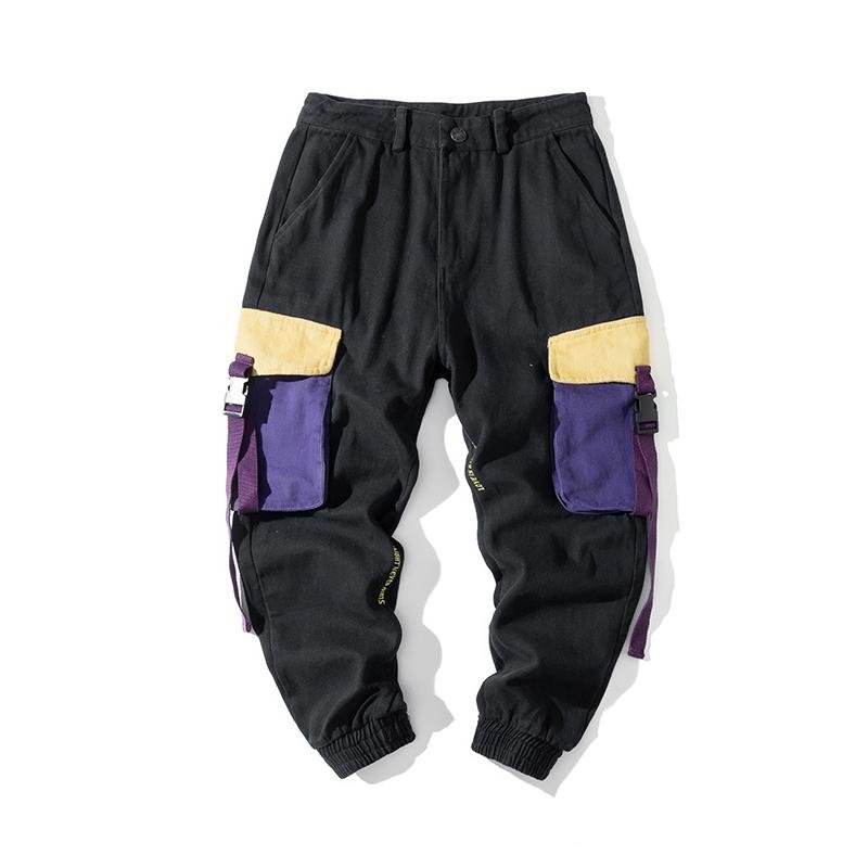 Hip Hop Men Streetwear Military Pants Patchwork Pocket Side Ribbons Joggers Sweatpants Men Ankle Length Trousers For Male